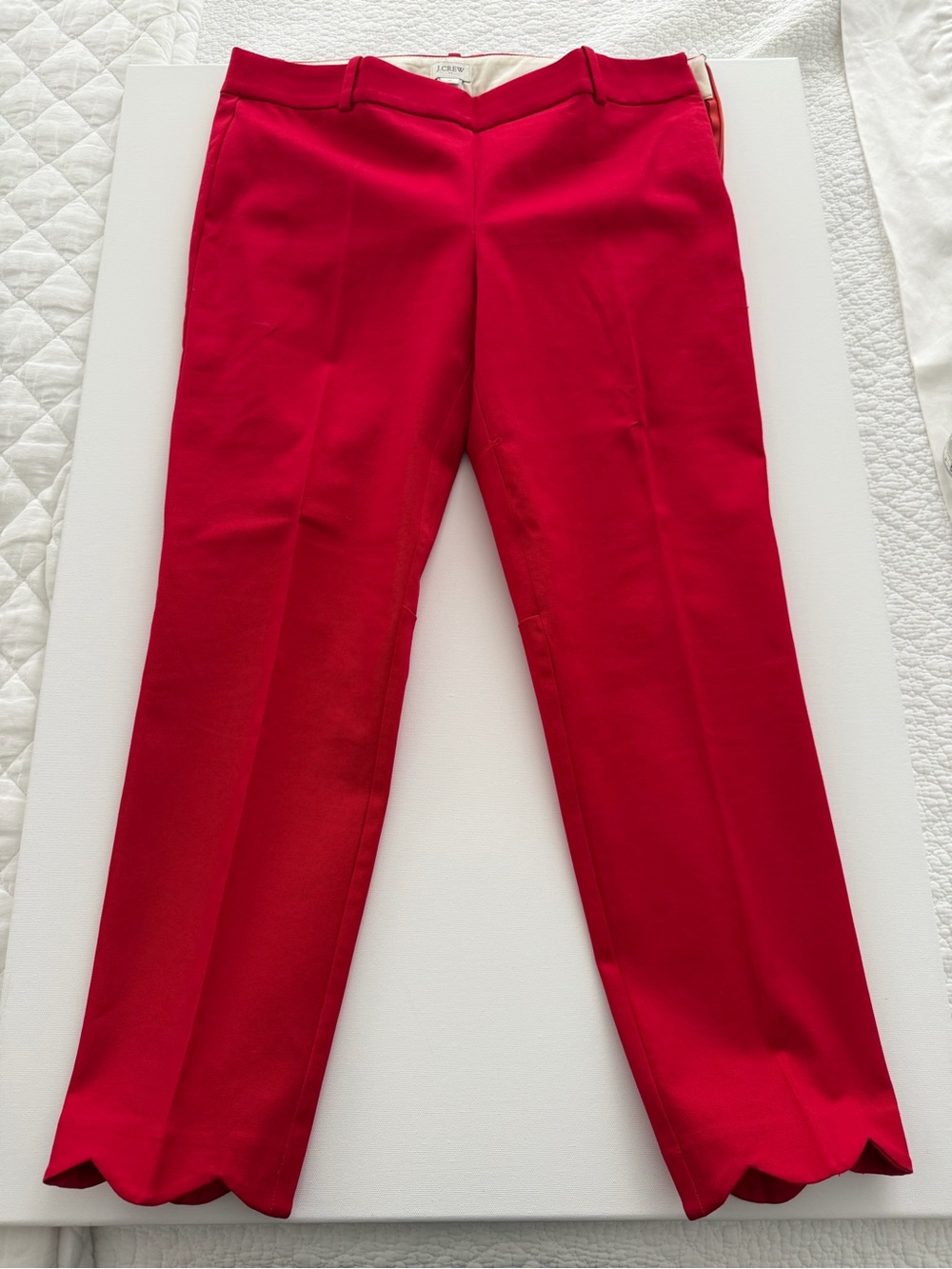 J. Crew Bright Red Scallop-Hem Dress Pants